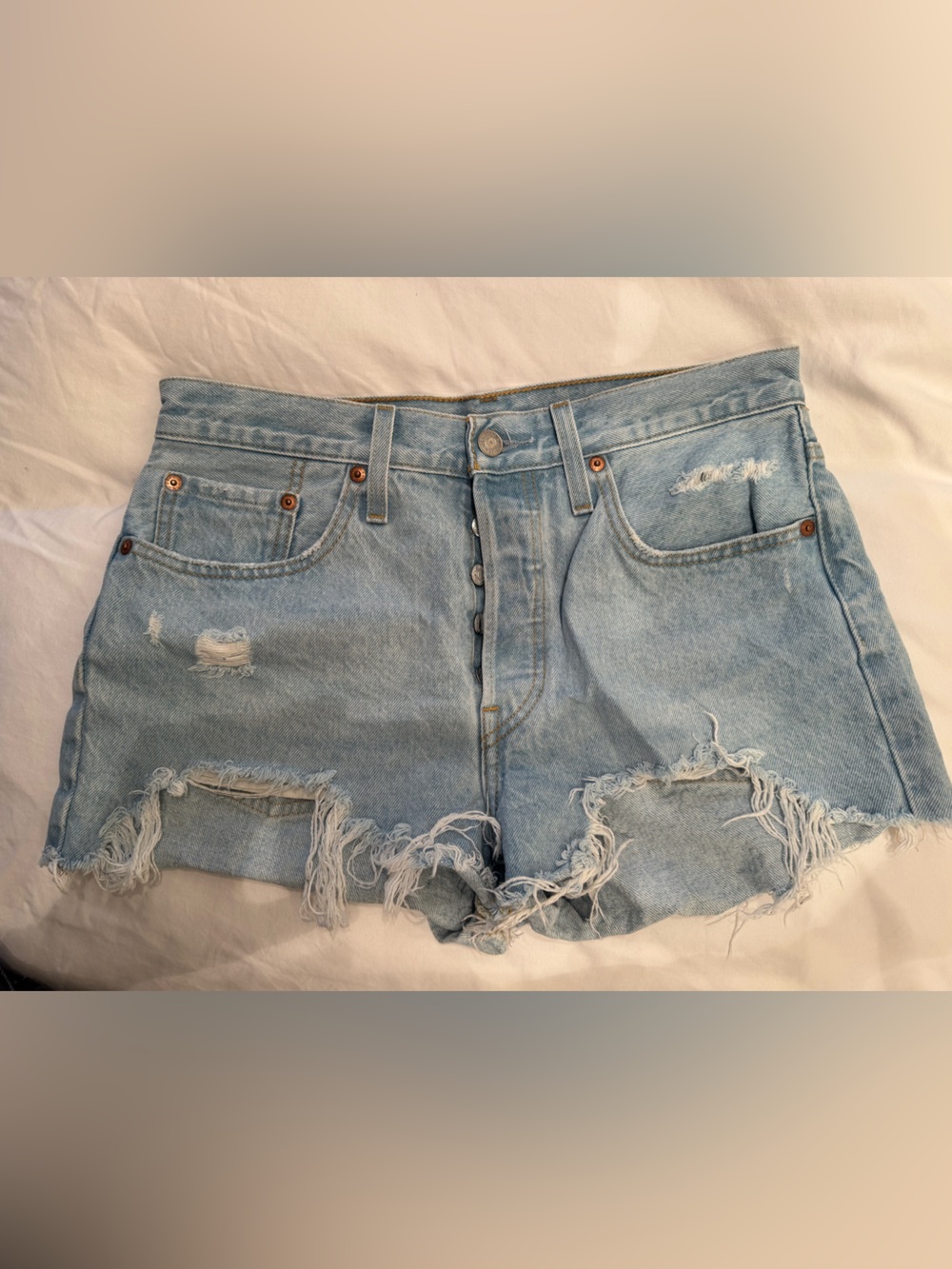 Levi's Light Blue Distressed High-Waist Denim Shorts
